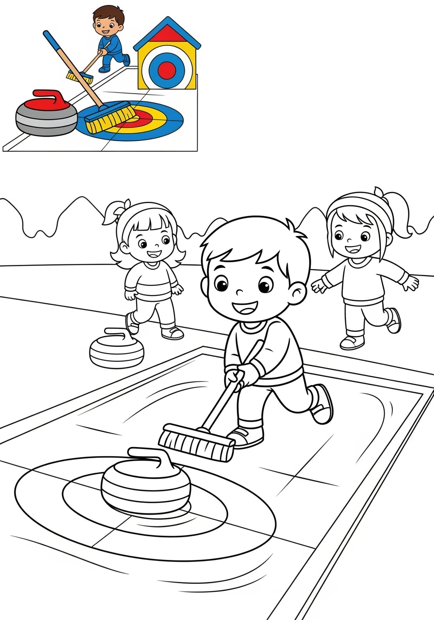 easy sports and activities Winter Sports curling kids coloring page 1