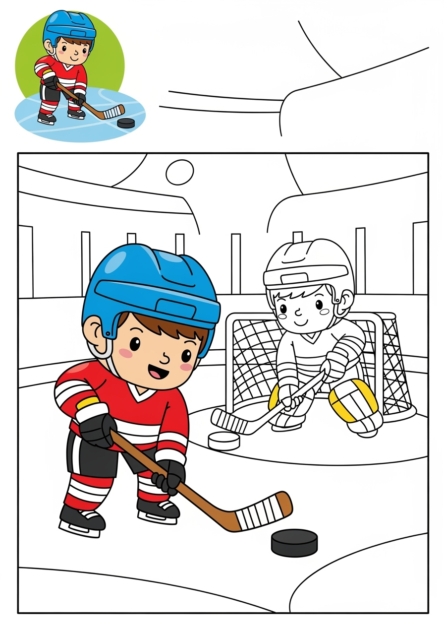 easy sports and activities Winter Sports hockey kids coloring page 0