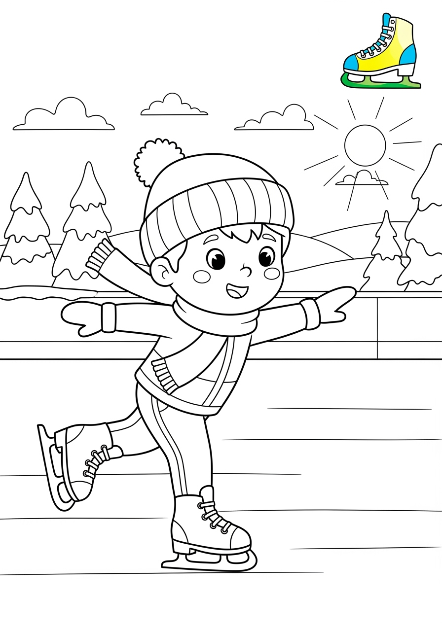 easy sports and activities Winter Sports ice skating kids coloring page 0