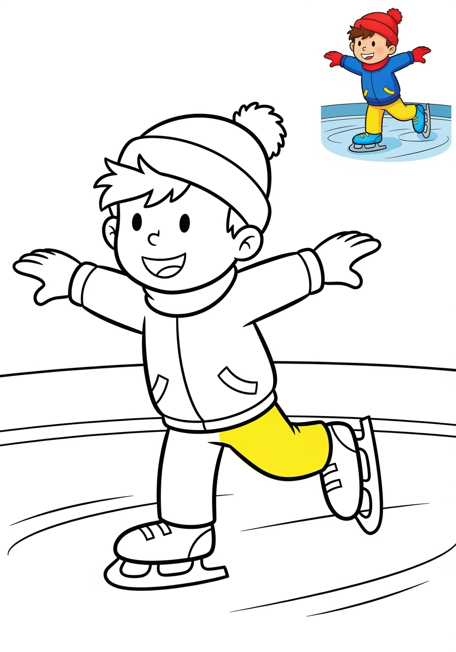 easy sports and activities Winter Sports ice skating kids coloring page 1