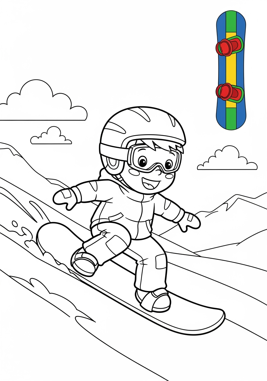 easy sports and activities Winter Sports snowboarding kids coloring page 0