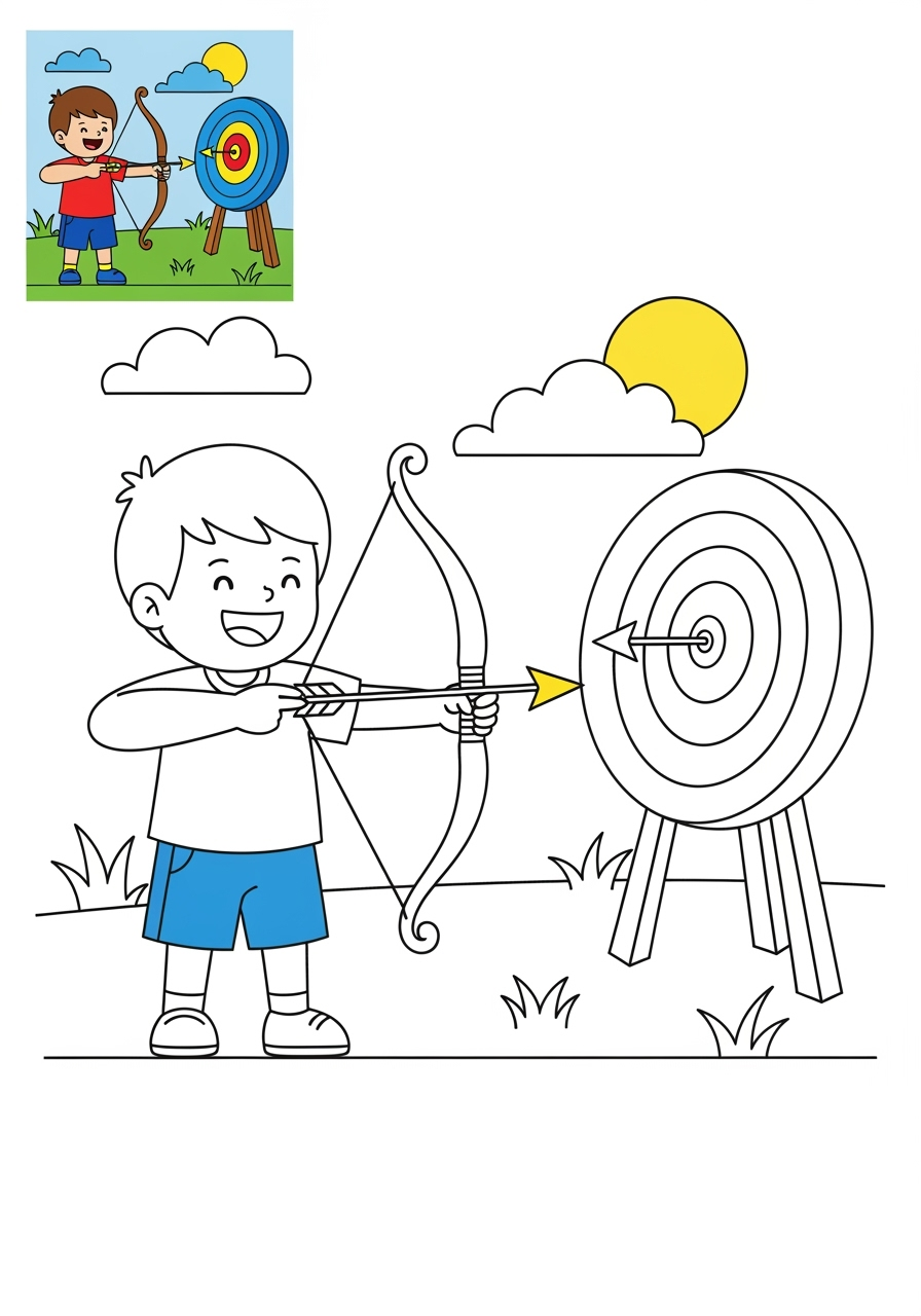 easy sports and activities Other Games archery kids coloring page 1