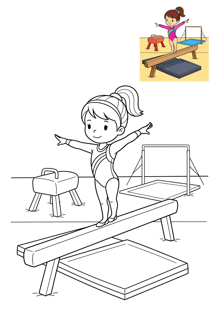 easy sports and activities Other Games gymnastics kids coloring page 1