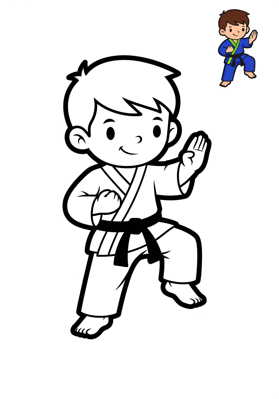easy sports and activities Other Games karate kids coloring page 0