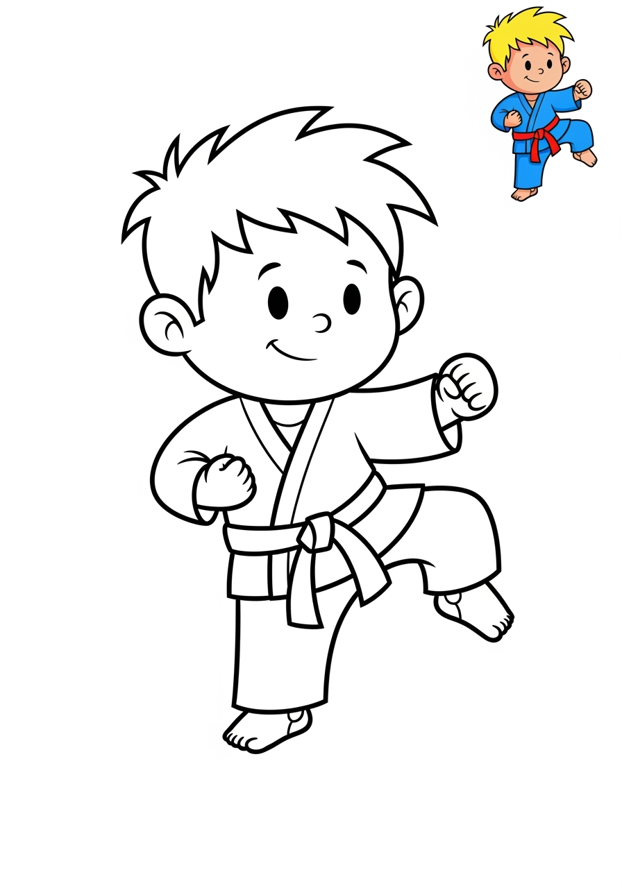 easy sports and activities Other Games karate kids coloring page 1