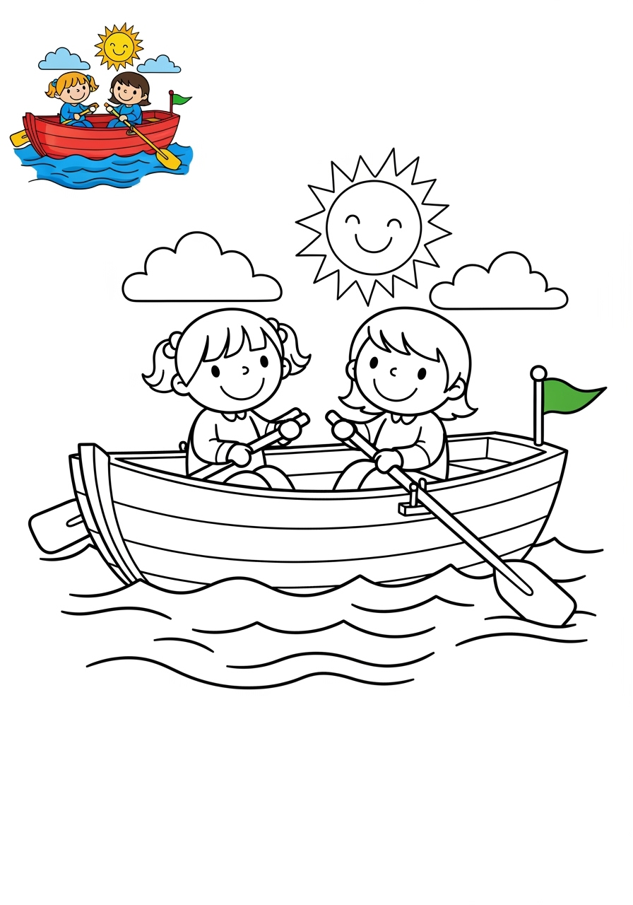 easy sports and activities Other Games rowing kids coloring page 1