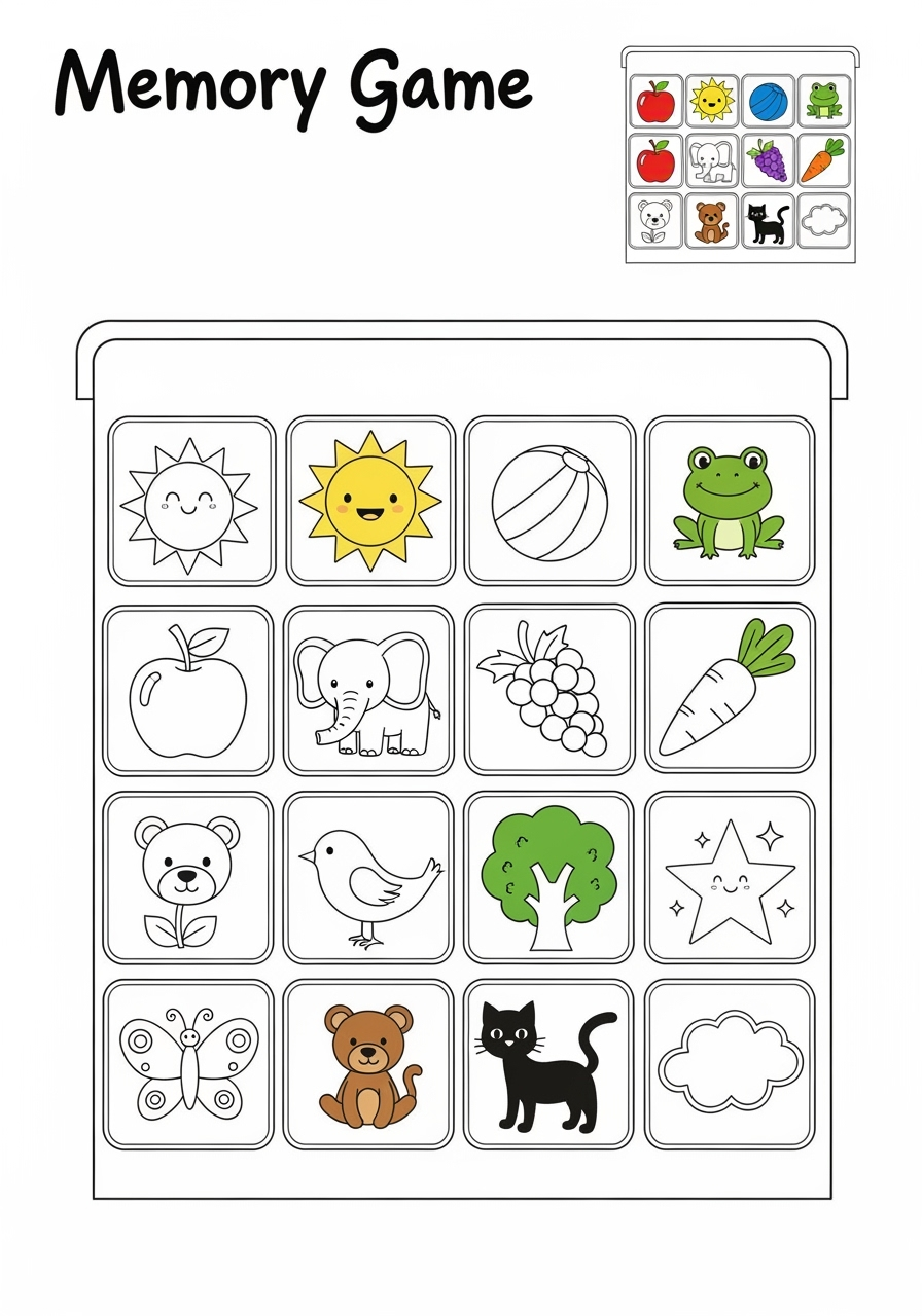 easy toys and games Board & Card Games memory game kids coloring page 0