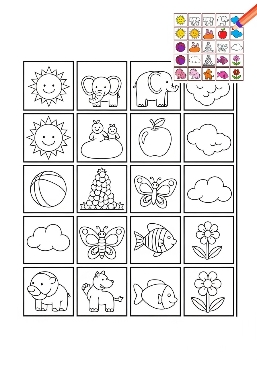 easy toys and games Board & Card Games memory game kids coloring page 1