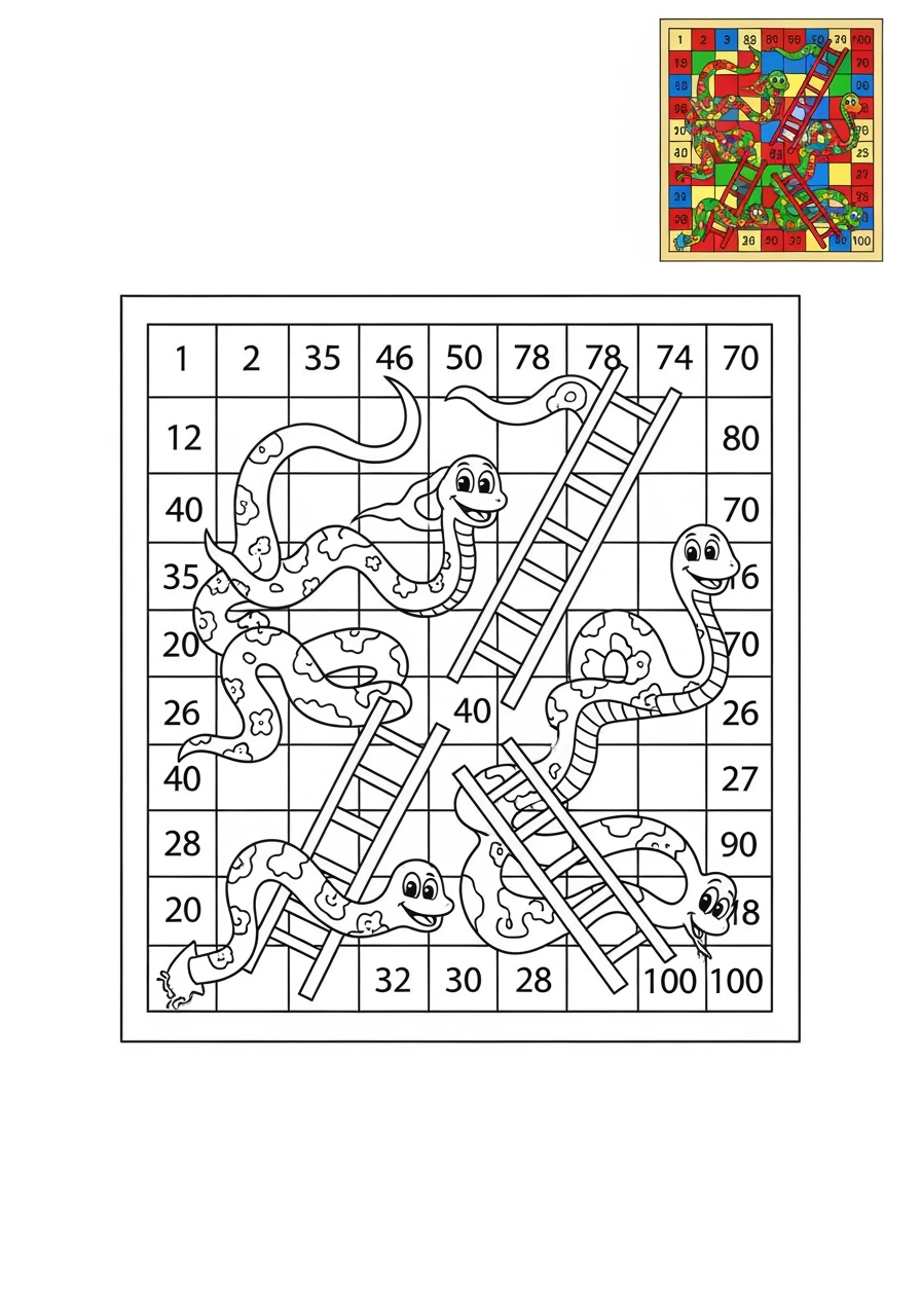 easy toys and games Board & Card Games snakes and ladders kids coloring page 0