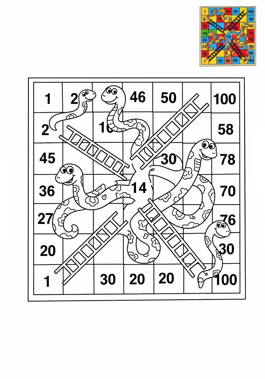 easy toys and games Board & Card Games snakes and ladders kids coloring page 1