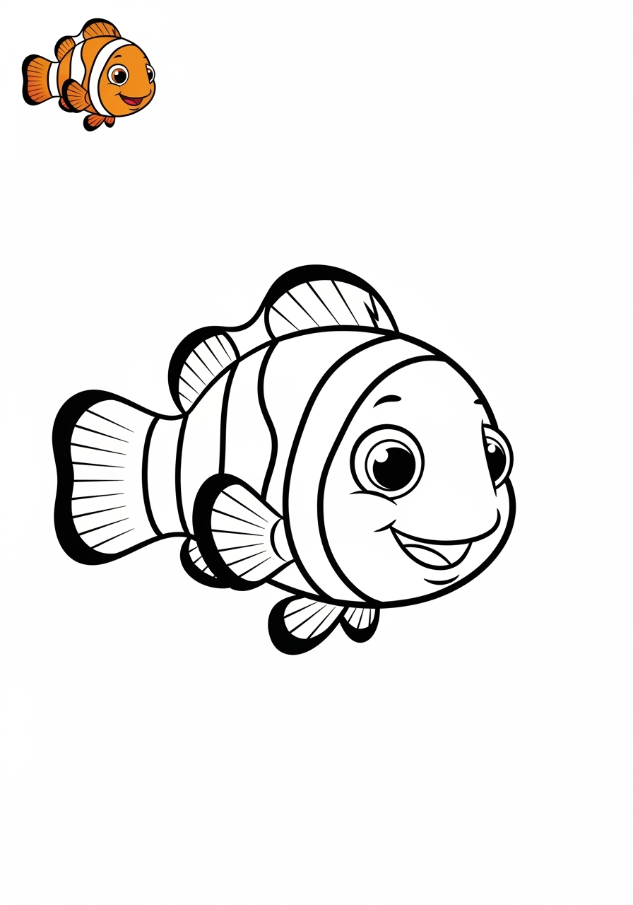 easy underwater and ocean Sea Creatures clownfish kids coloring page 0