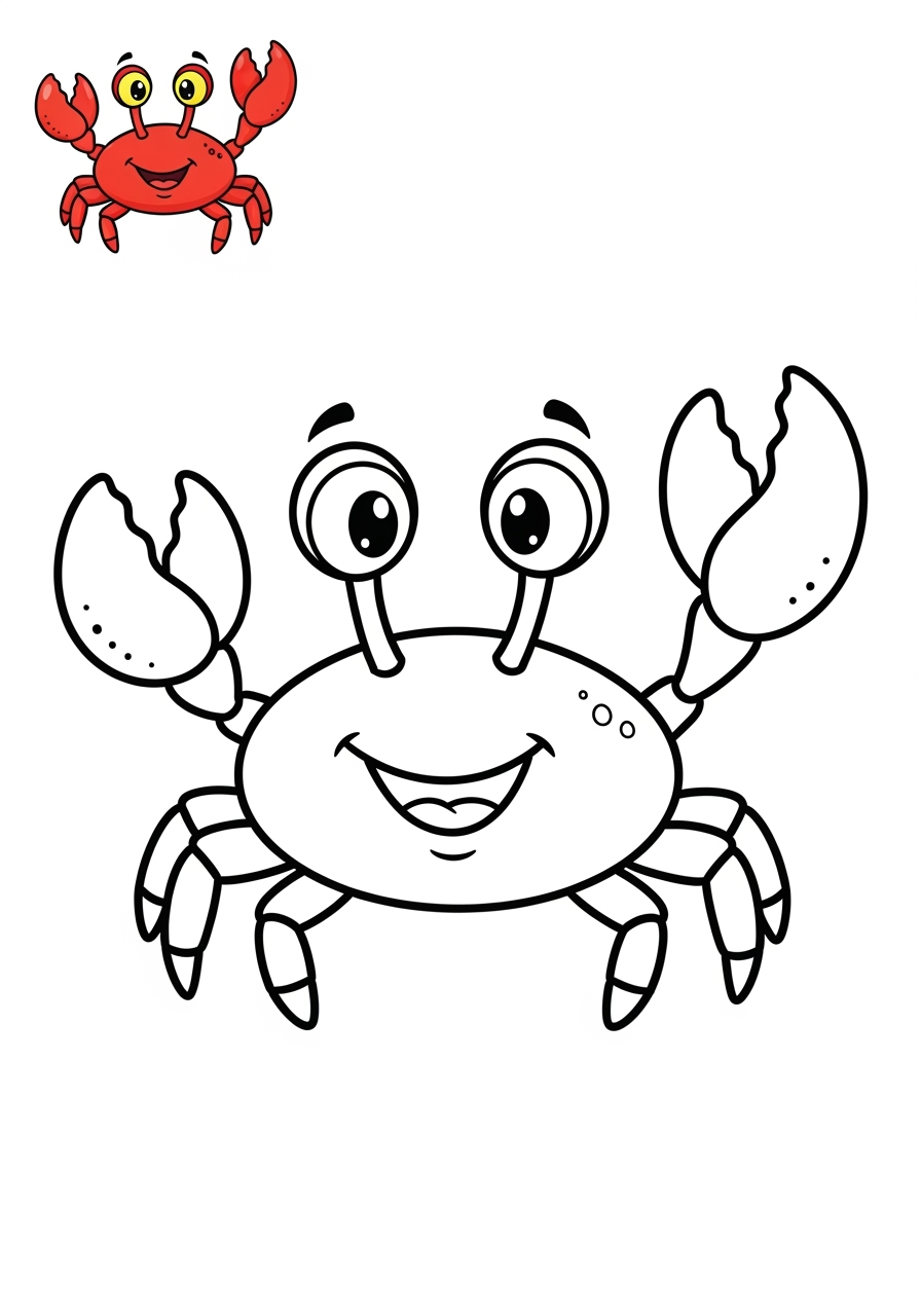 easy underwater and ocean Sea Creatures crab kids coloring page 0