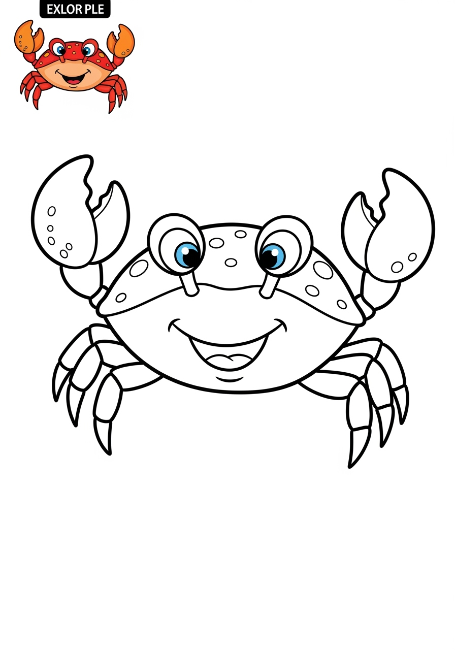 easy underwater and ocean Sea Creatures crab kids coloring page 1