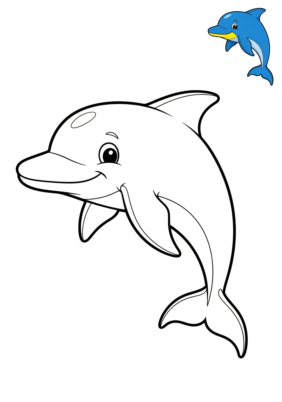 easy underwater and ocean Sea Creatures dolphin kids coloring page 0