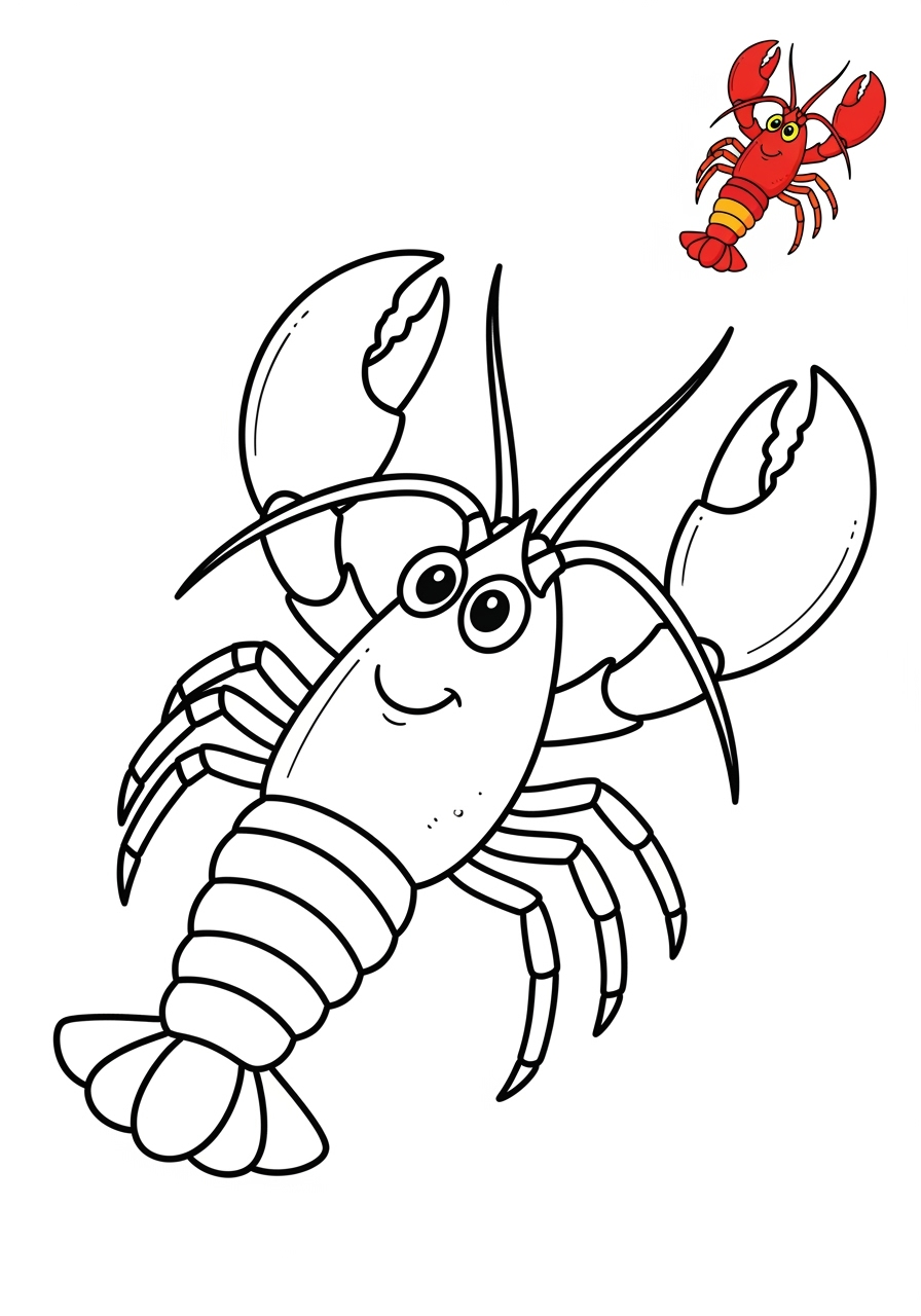 easy underwater and ocean Sea Creatures lobster kids coloring page 0