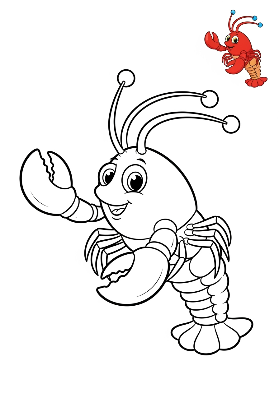 easy underwater and ocean Sea Creatures lobster kids coloring page 1