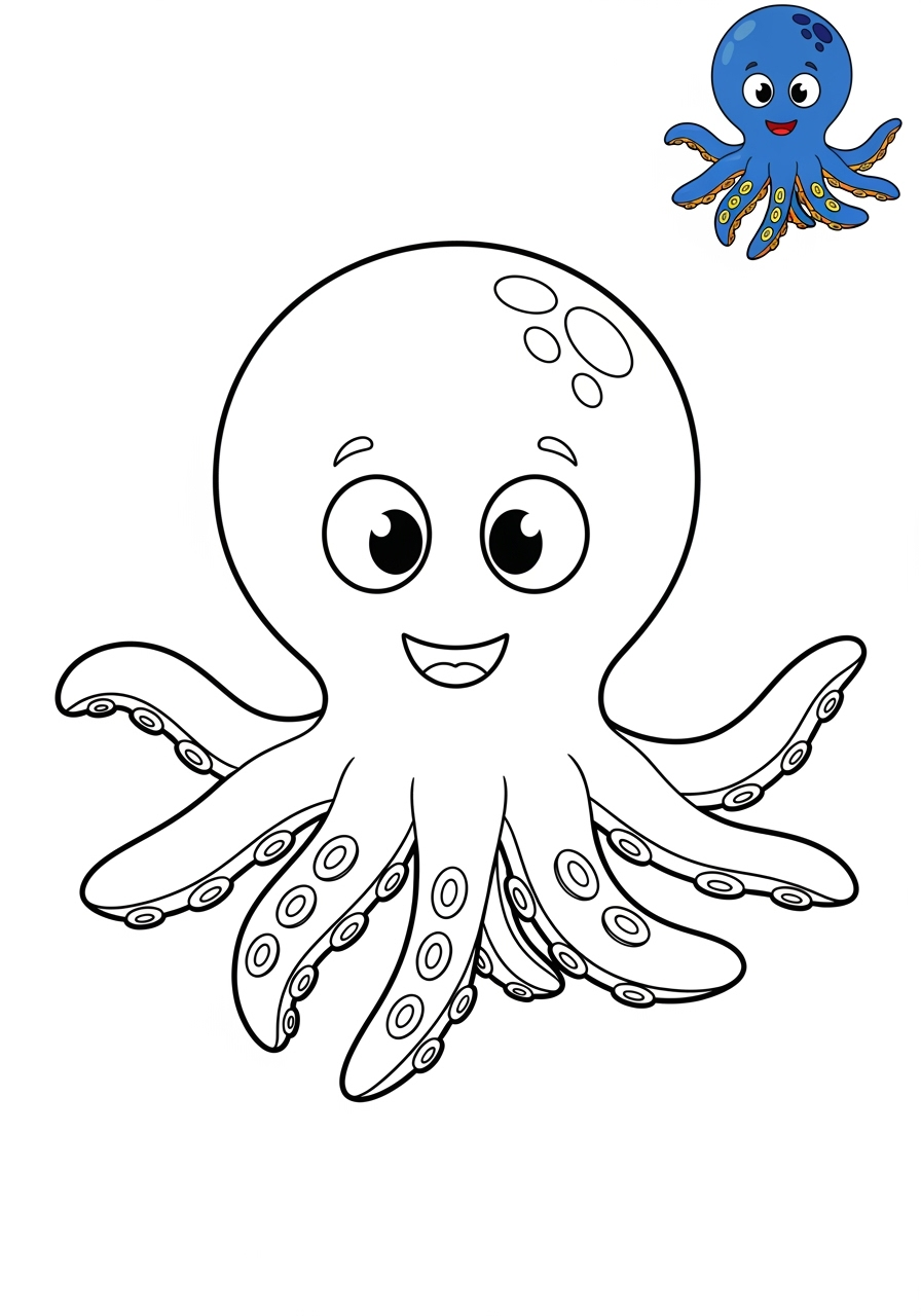 easy underwater and ocean Sea Creatures octopus kids coloring page 0