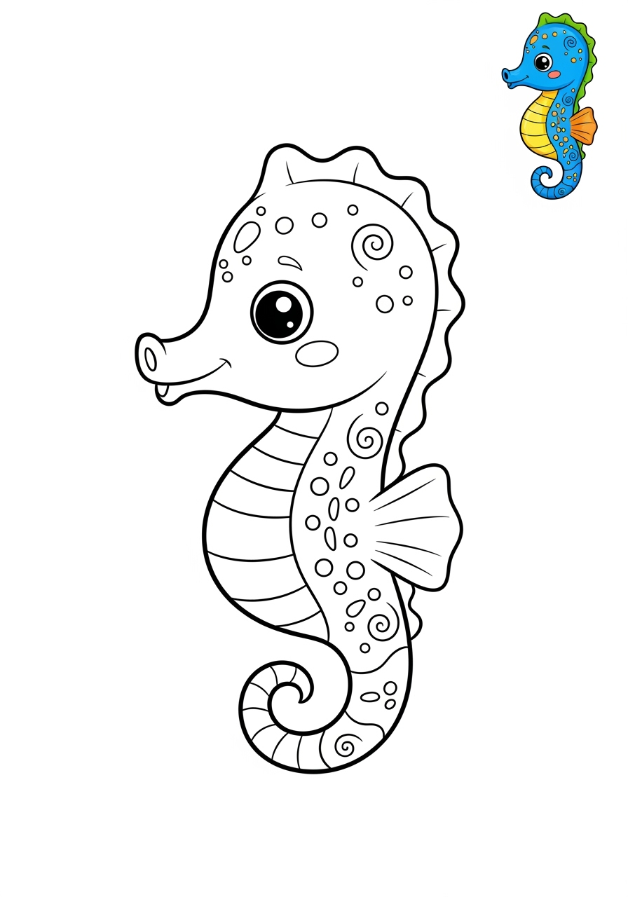 easy underwater and ocean Sea Creatures seahorse kids coloring page 0