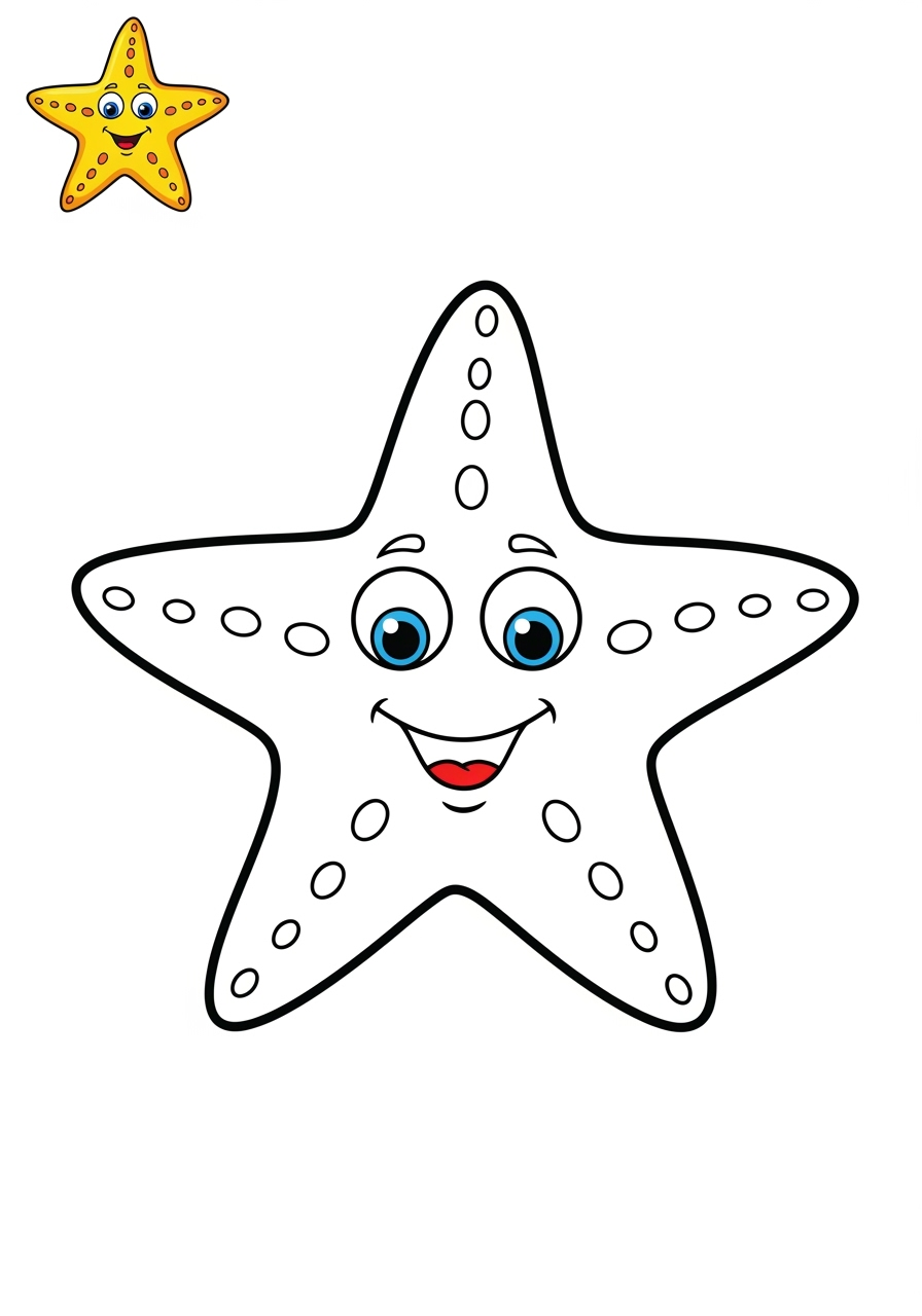 easy underwater and ocean Sea Creatures starfish kids coloring page 0