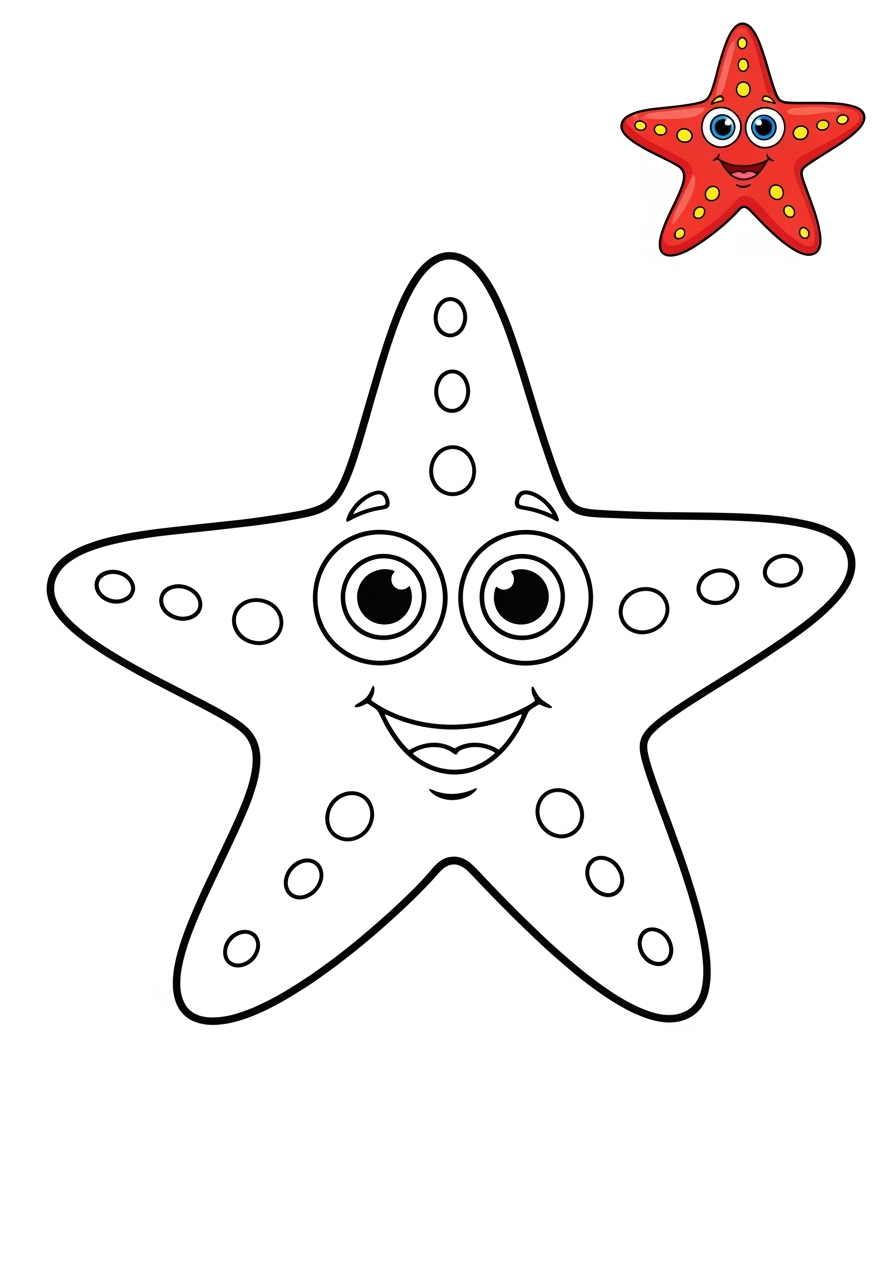 easy underwater and ocean Sea Creatures starfish kids coloring page 1
