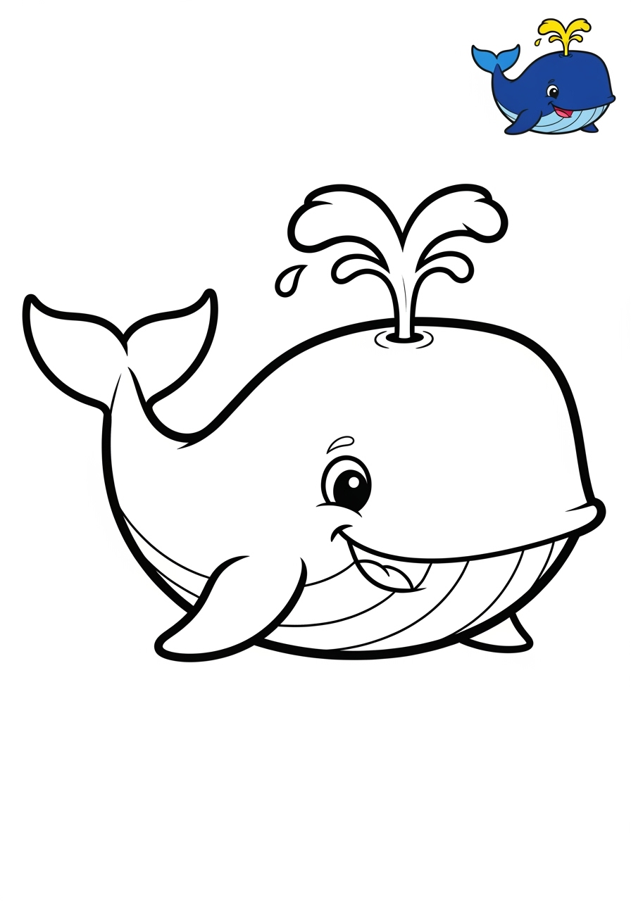 easy underwater and ocean Sea Creatures whale kids coloring page 1