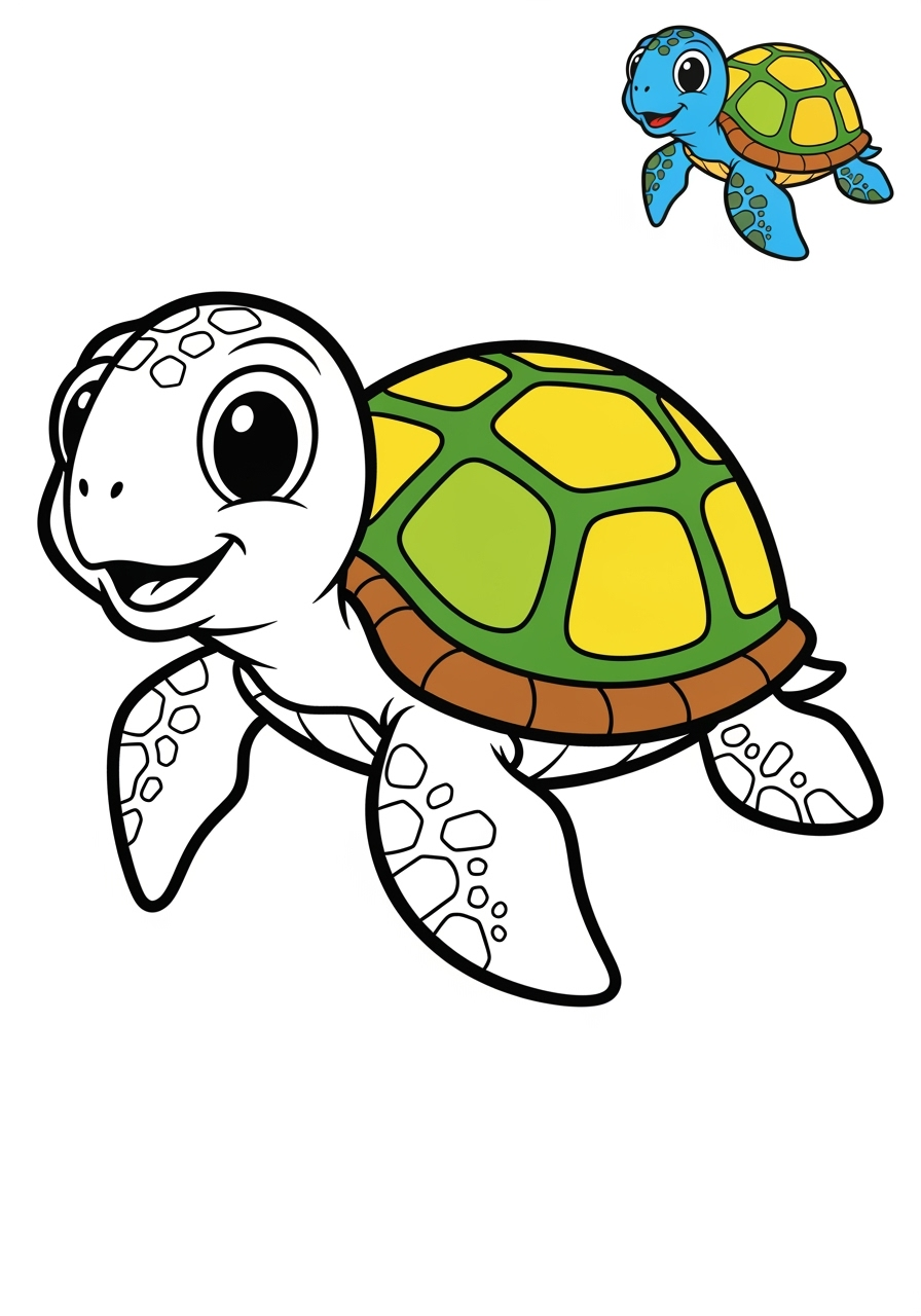 easy underwater and ocean Ocean Scenes sea turtle kids coloring page 0