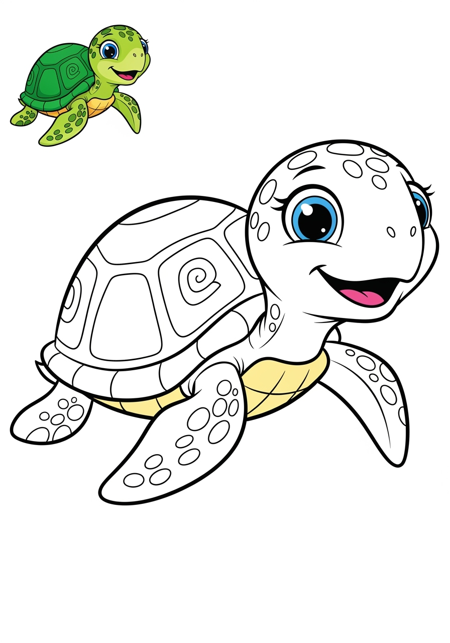 easy underwater and ocean Ocean Scenes sea turtle kids coloring page 1