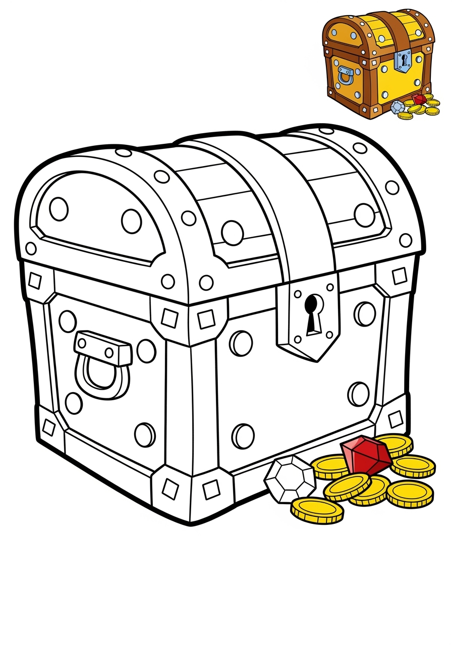 easy underwater and ocean Ocean Scenes treasure chest kids coloring page 0