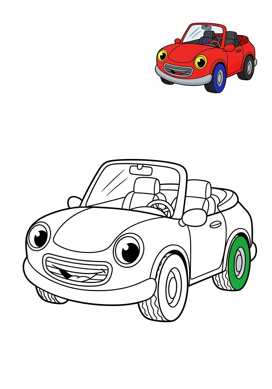 easy vehicles Cars & Trucks convertible kids coloring page 0