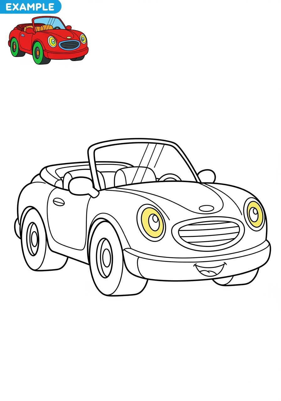 easy vehicles Cars & Trucks convertible kids coloring page 1