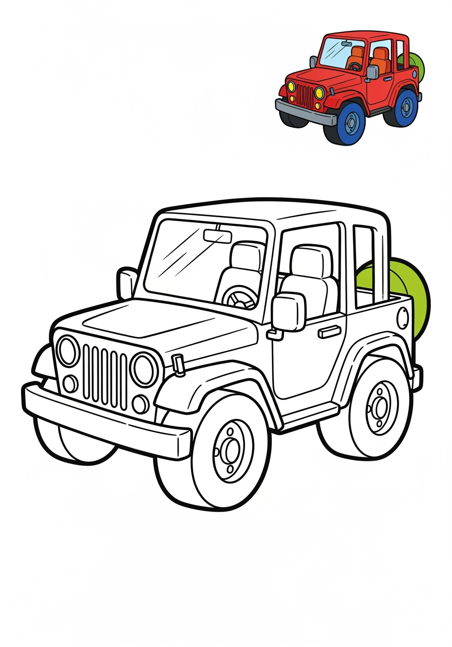 easy vehicles Cars & Trucks jeep kids coloring page 0