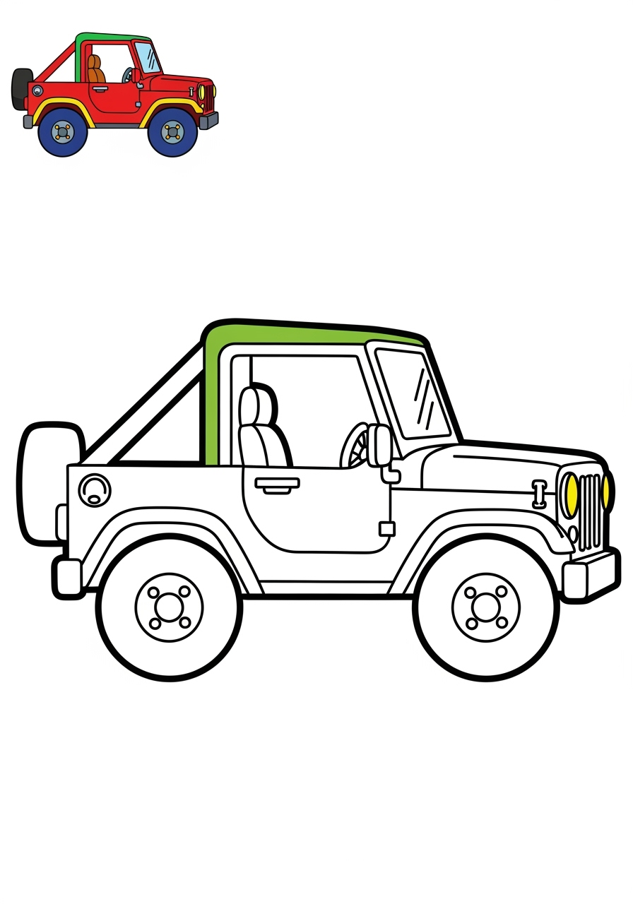 easy vehicles Cars & Trucks jeep kids coloring page 1