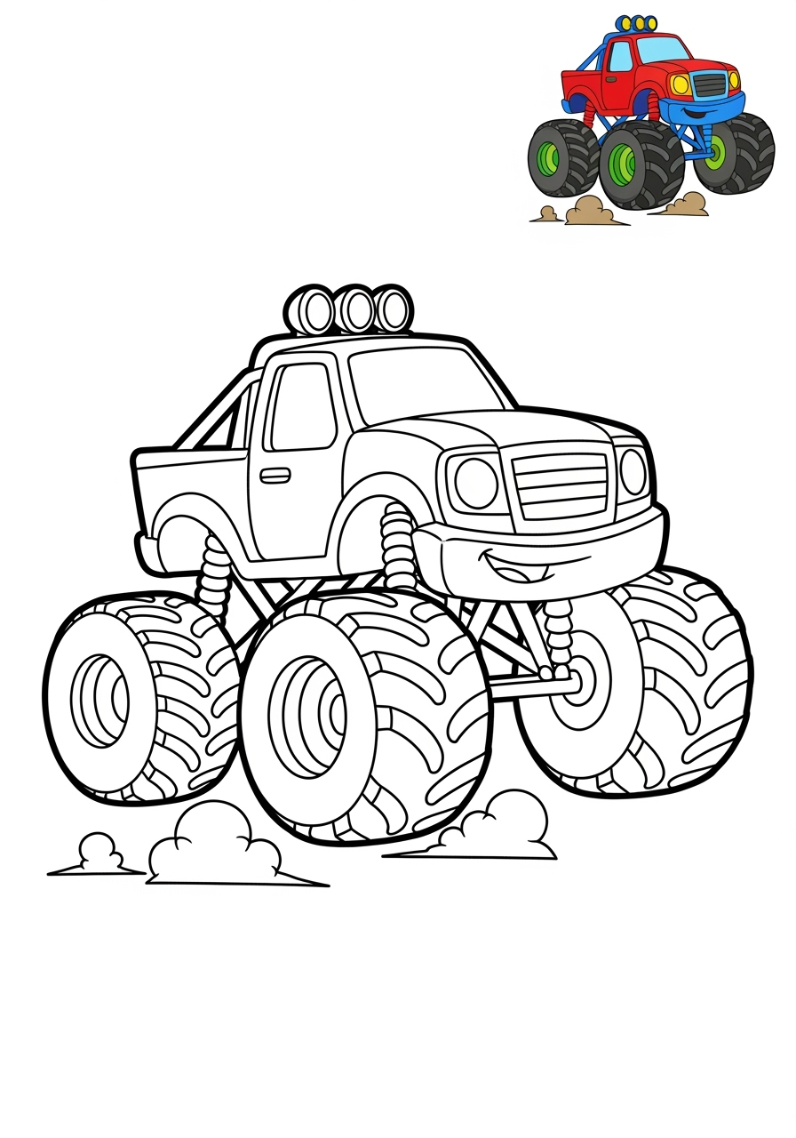 easy vehicles Cars & Trucks monster truck kids coloring page 0