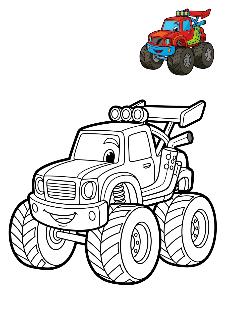easy vehicles Cars & Trucks monster truck kids coloring page 1