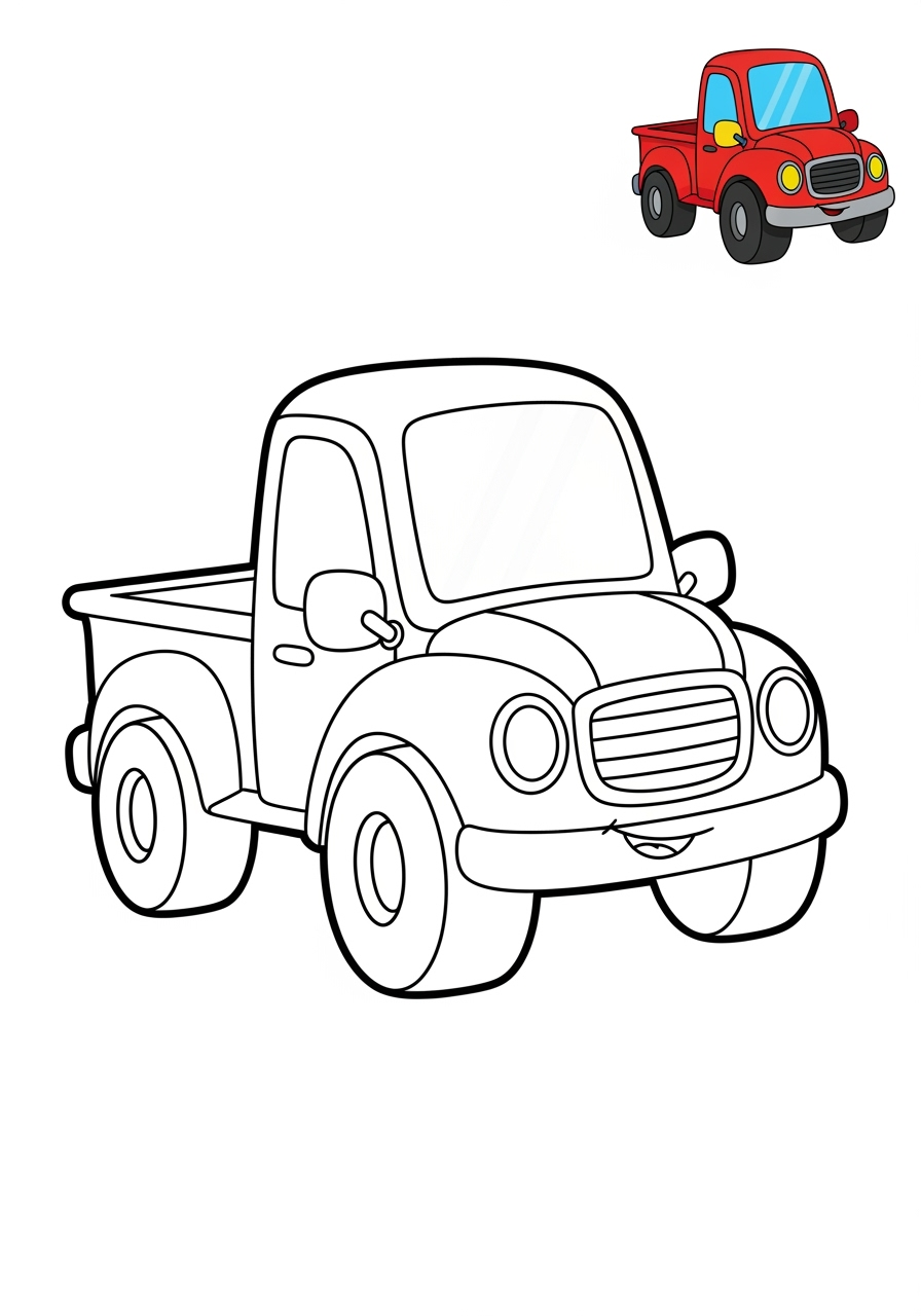 easy vehicles Cars & Trucks pickup kids coloring page 1