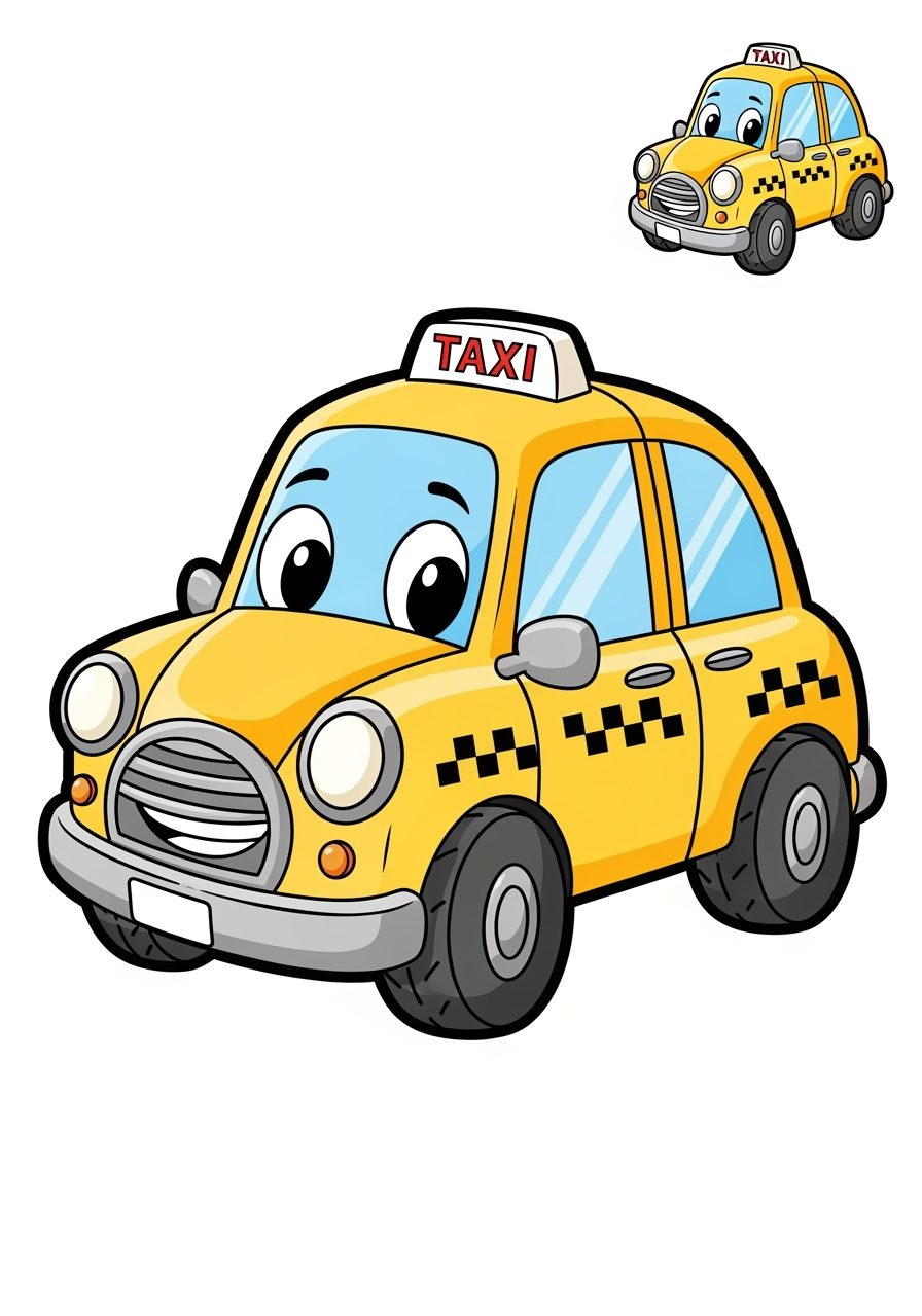 easy vehicles Cars & Trucks taxi kids coloring page 0