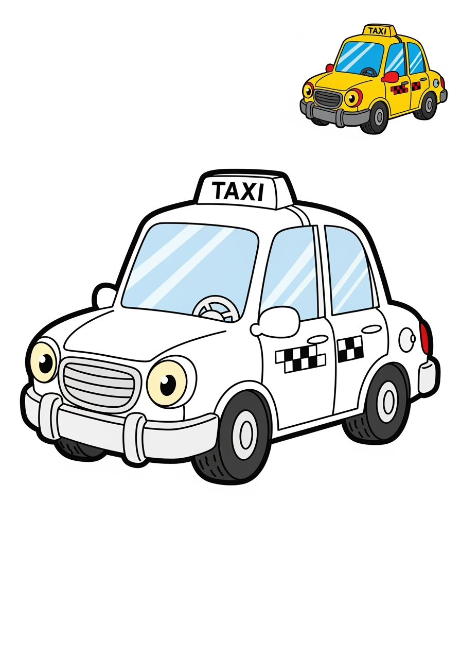 easy vehicles Cars & Trucks taxi kids coloring page 1
