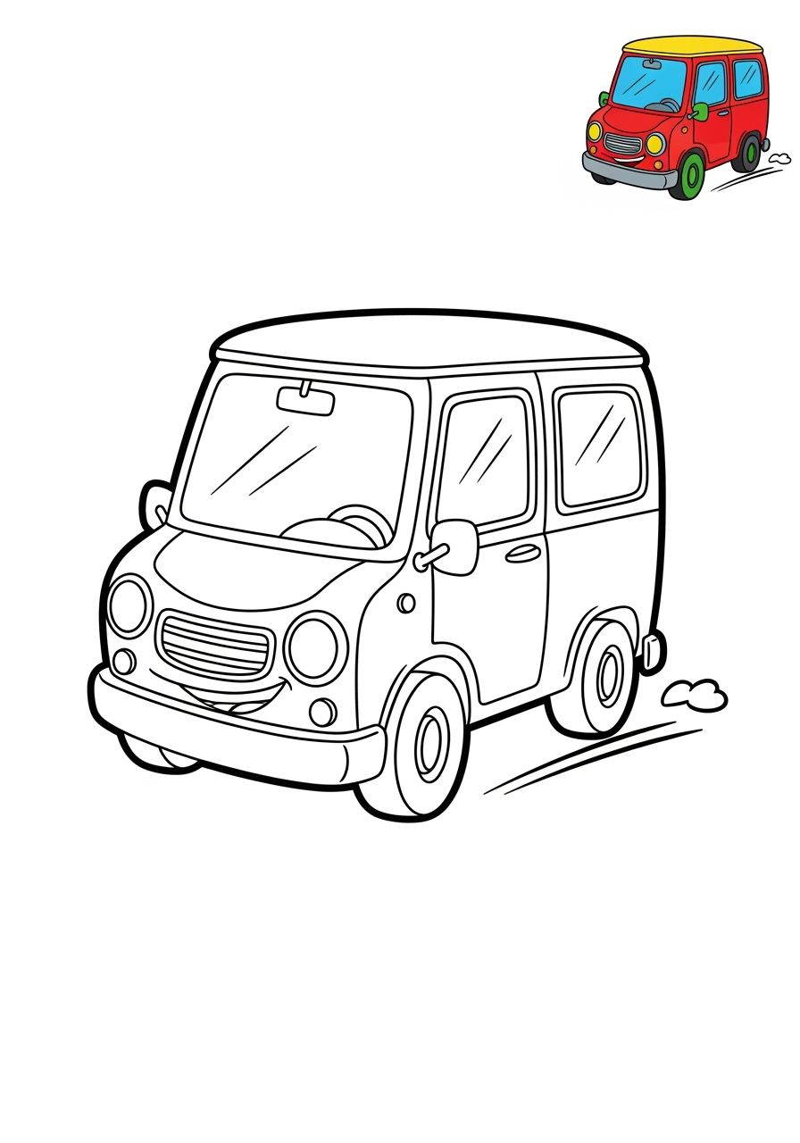 easy vehicles Cars & Trucks van kids coloring page 1