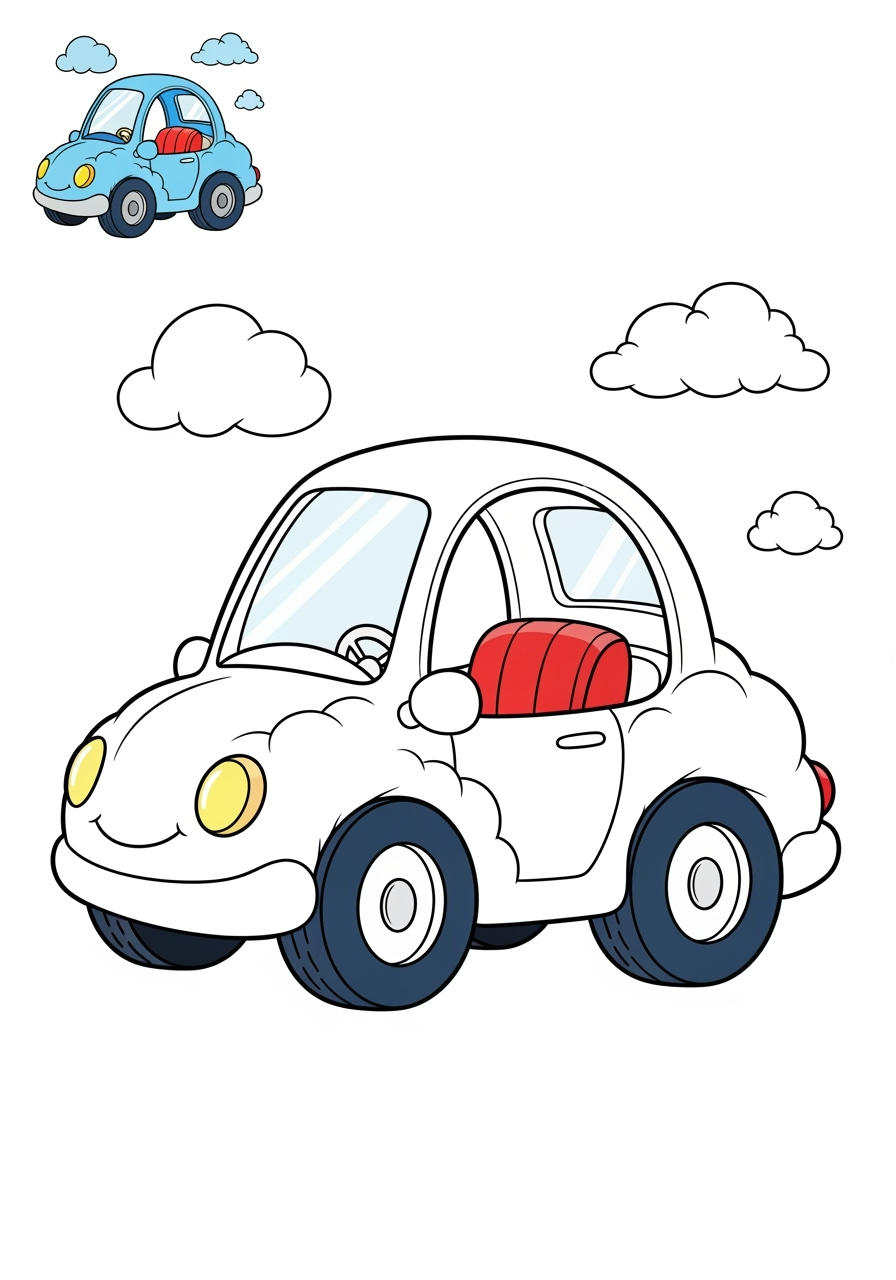 easy vehicles Fantasy Vehicles cloud car kids coloring page 1