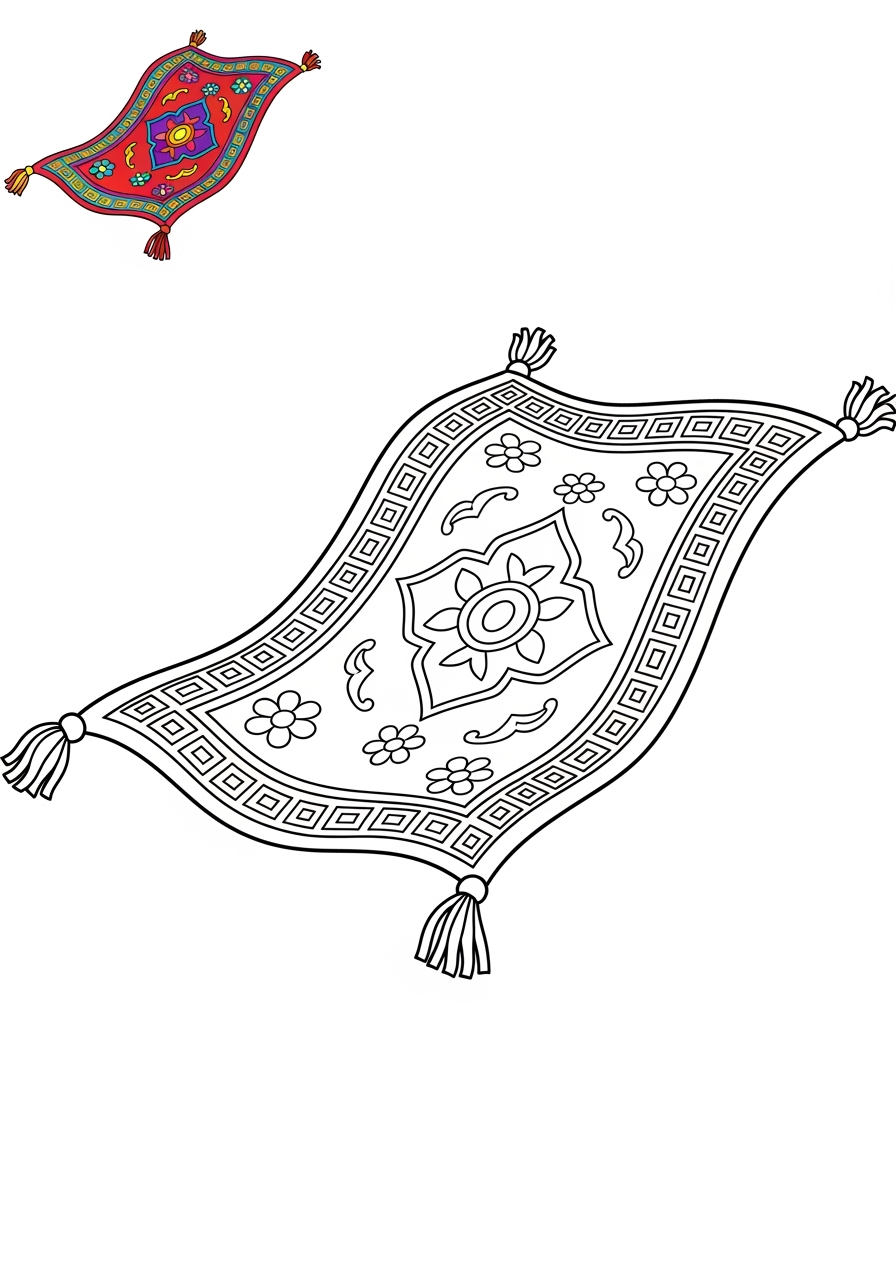easy vehicles Fantasy Vehicles flying carpet kids coloring page 0