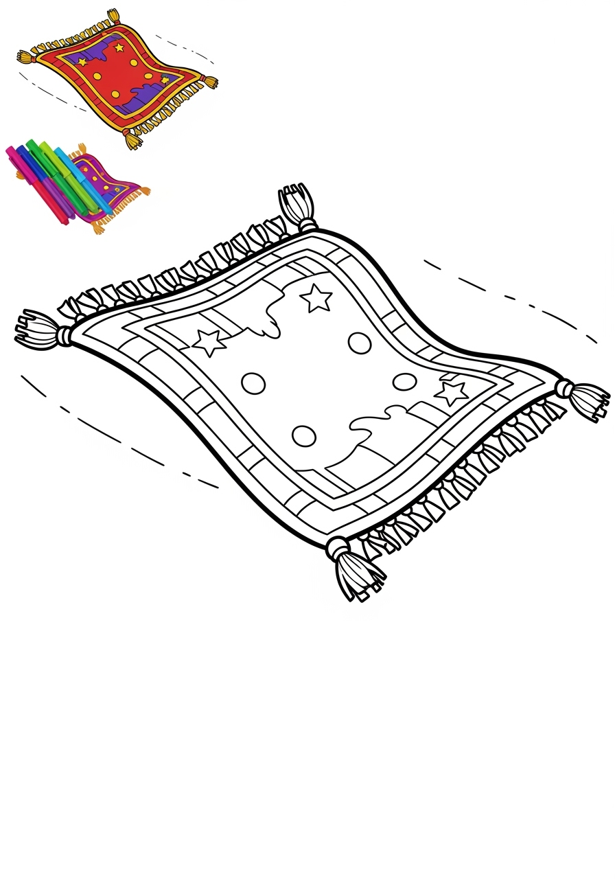 easy vehicles Fantasy Vehicles flying carpet kids coloring page 1