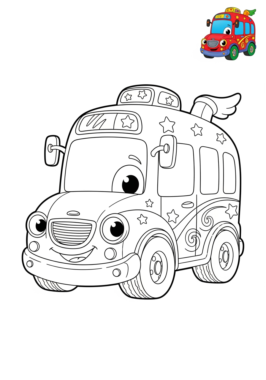 easy vehicles Fantasy Vehicles magic bus kids coloring page 1