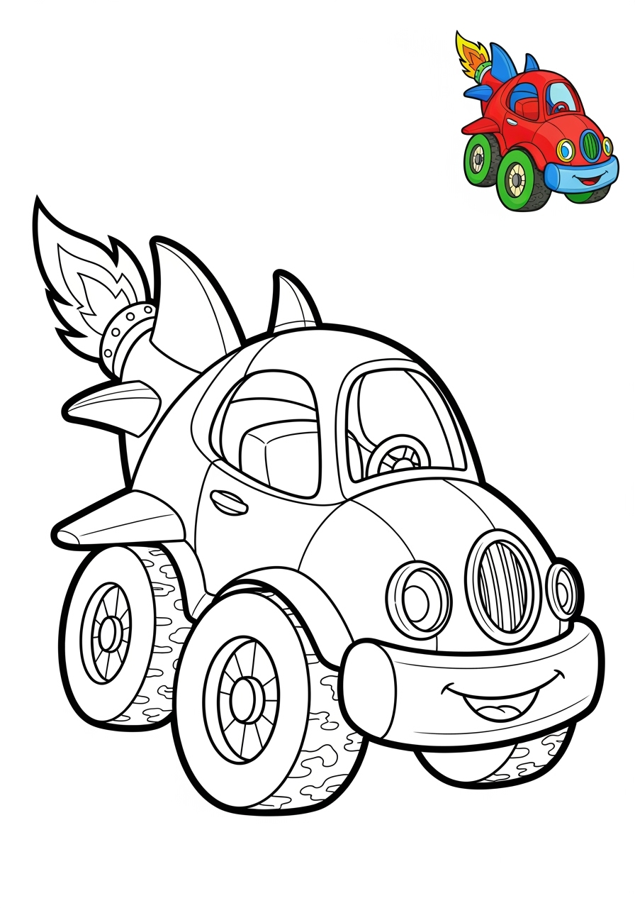 easy vehicles Fantasy Vehicles rocket car kids coloring page 0