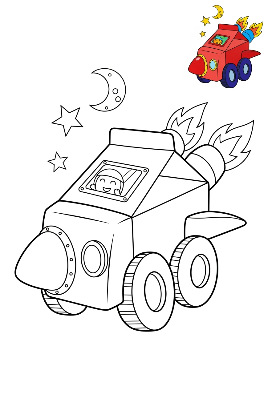 easy vehicles Fantasy Vehicles rocket car kids coloring page 1