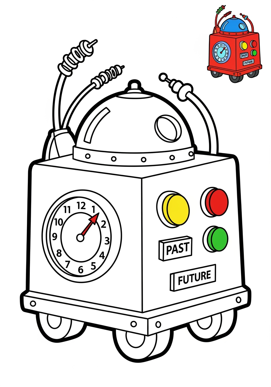 easy vehicles Fantasy Vehicles time machine kids coloring page 1