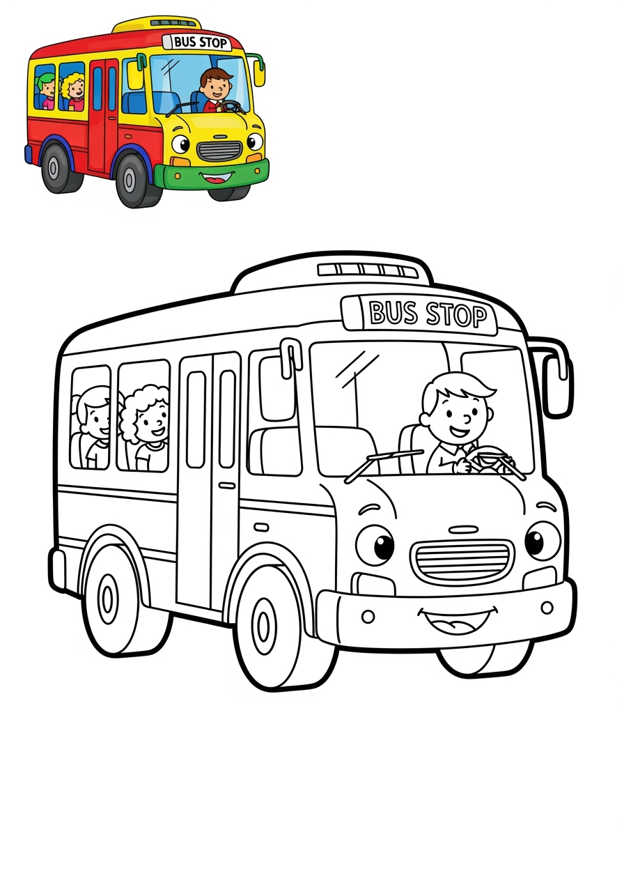 easy vehicles 대중교통 bus kids coloring page 0