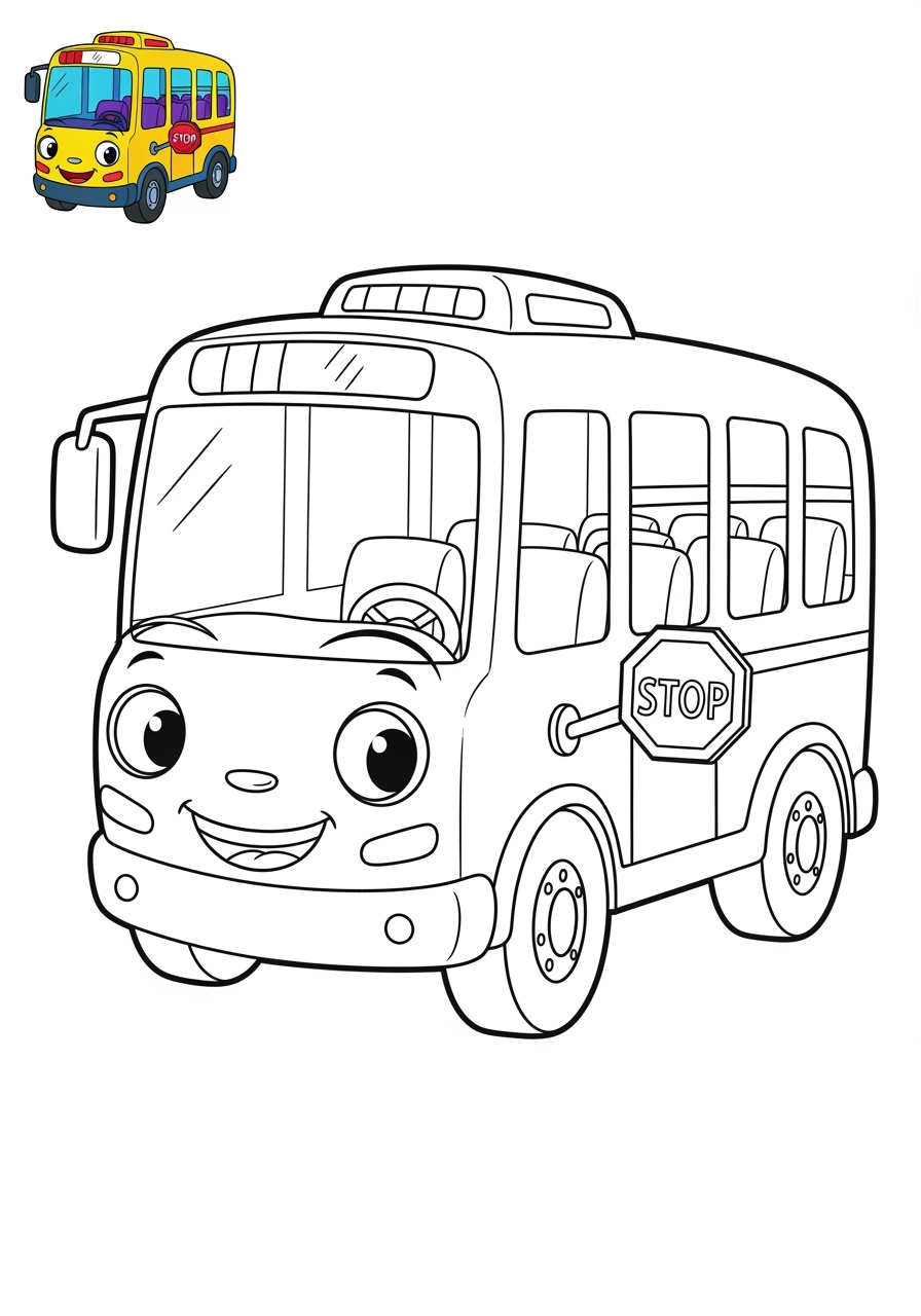 easy vehicles 대중교통 bus kids coloring page 1