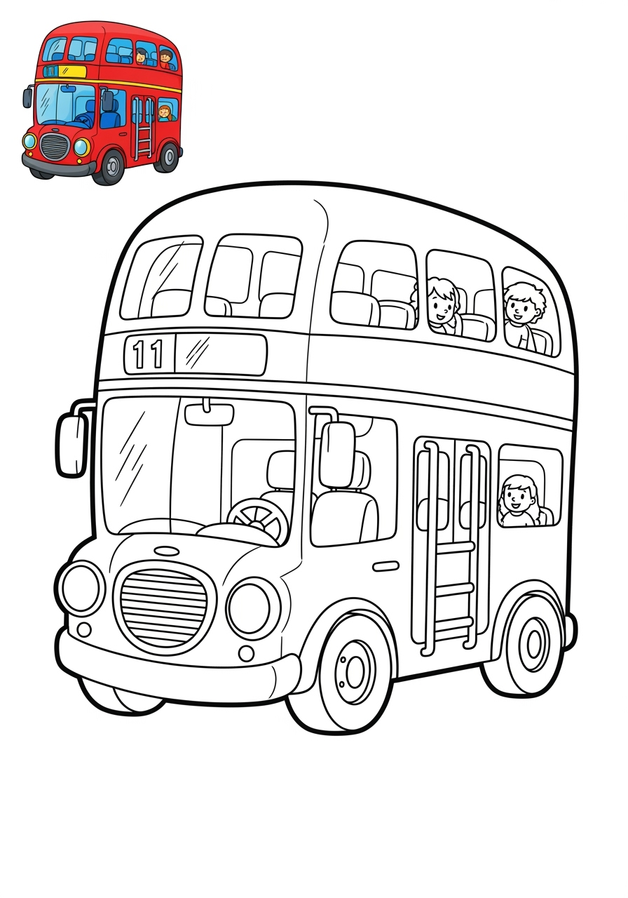 easy vehicles 대중교통 double decker bus kids coloring page 0