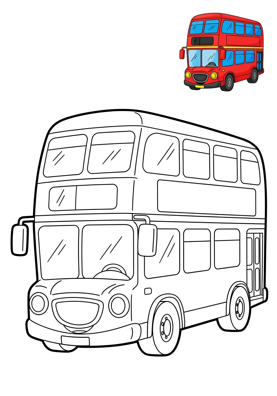 easy vehicles 대중교통 double decker bus kids coloring page 1