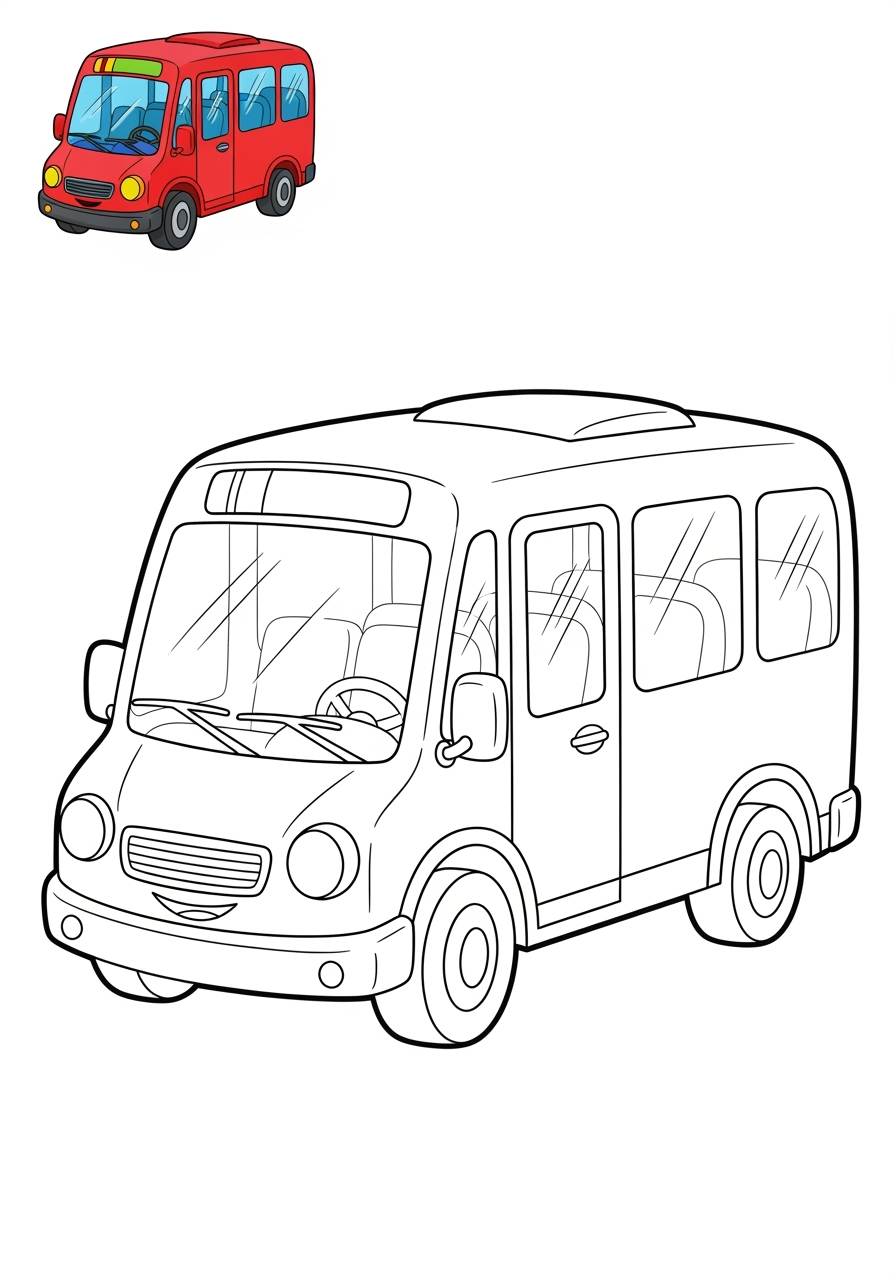 easy vehicles 대중교통 minibus kids coloring page 0